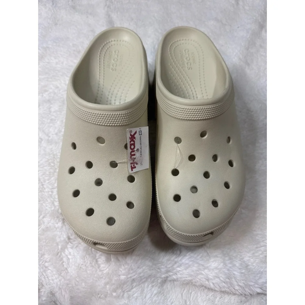 Crocs Siren Clogs Men 9 Cream New Platform High Heel Bone Off White